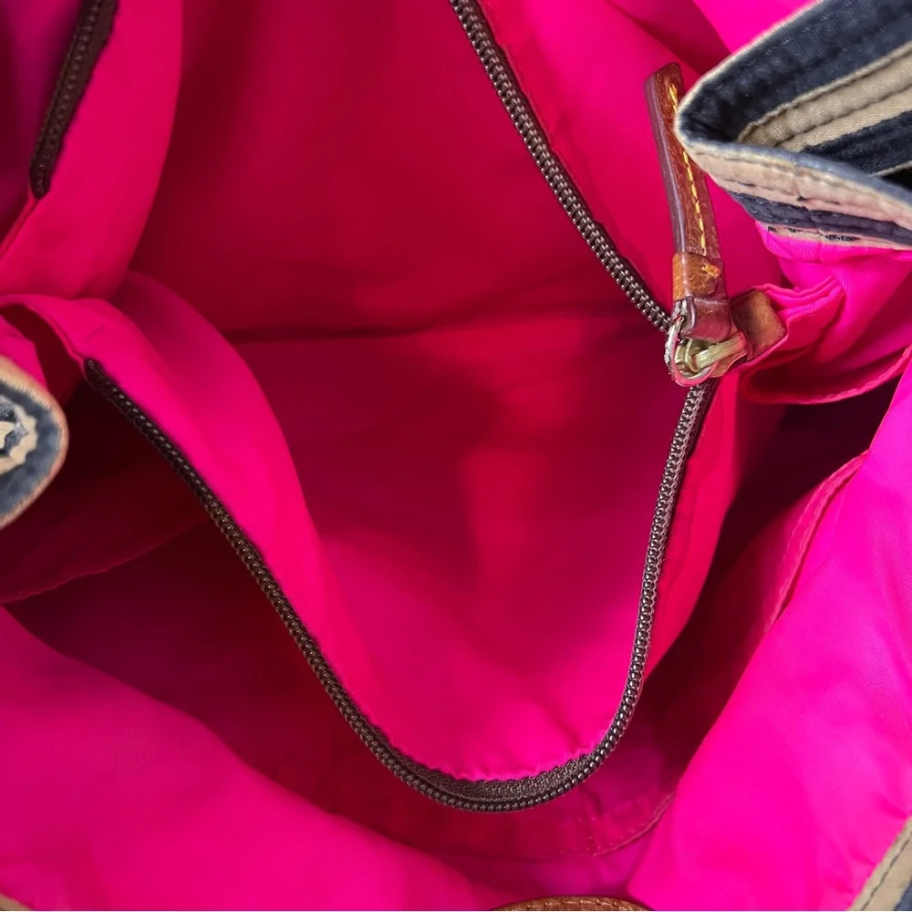 Dooney & Bourke Brown and Tan Striped Tote Bag with Leather Handles and Trim - Picture 11 of 15